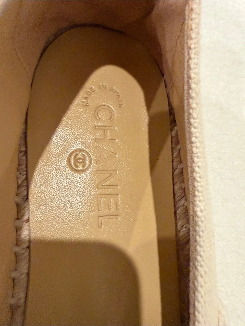 CHANEL Cream Canvas Espadrilles with Black Toe Cap